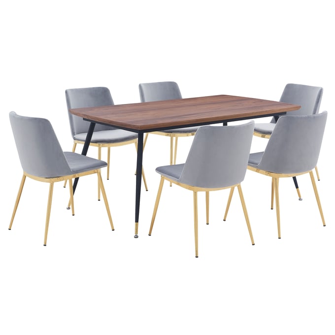 Luxur Living Gaul Gray Walnut 7pc Dining Set LUX-SETMSDIGRY7E