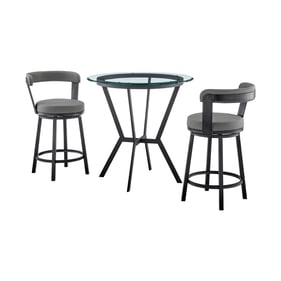 Luxur Living Gongla Gray Faux Leather 3pc Counter Height Dining Set