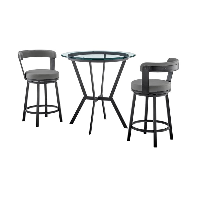 Luxur Living Gongla Gray Faux Leather 3pc Counter Height Dining Set LUX-SETNMBYGRBL3