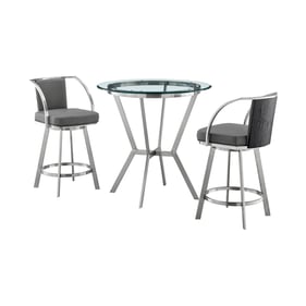 Luxur Living Gongla Gray Glass Top 3pc Counter Height Dining Set