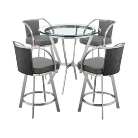 Luxur Living Gongla Gray Glass Top 5pc Counter Height Dining Set