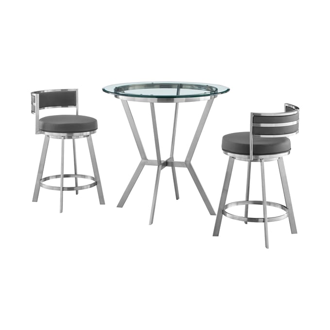 Luxur Living Gongla Gray 3pc Round Counter Height Dining Set LUX-SETNMRMGRBS3