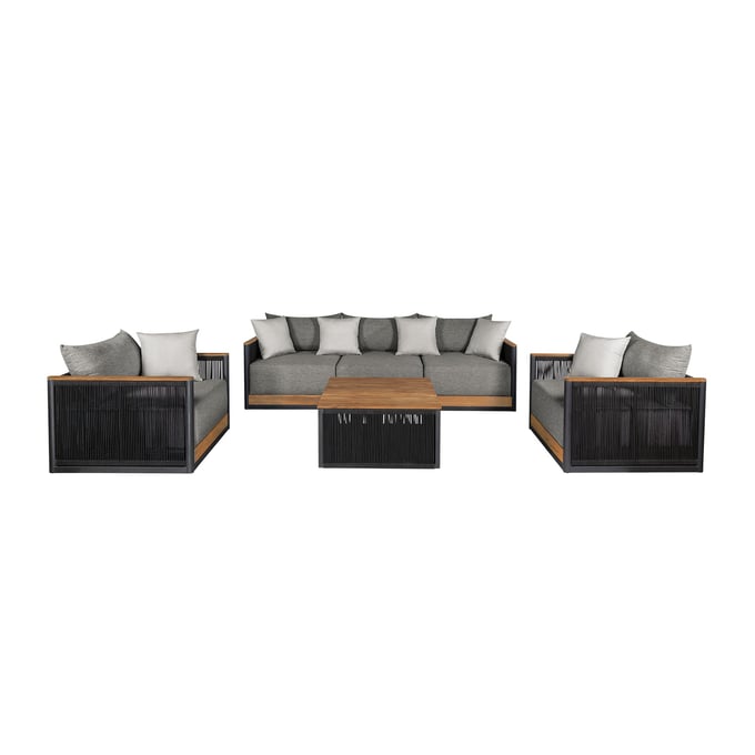 Luxur Living Anbhora Brown Dark Gray Black Outdoor 4pc Conversation Set LUX-SETODAR4BLKGRY