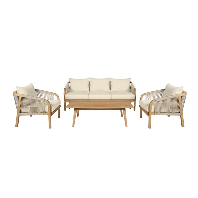 Luxur Living Bodkhi Brown Ivory Light Gray Outdoor 4pc Conversation Set LUX-SETODCY4EUCTN