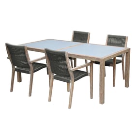 Luxur Living Kandli Madsen Grey Teak 5pc Outdoor Eucalyptus Dining Set