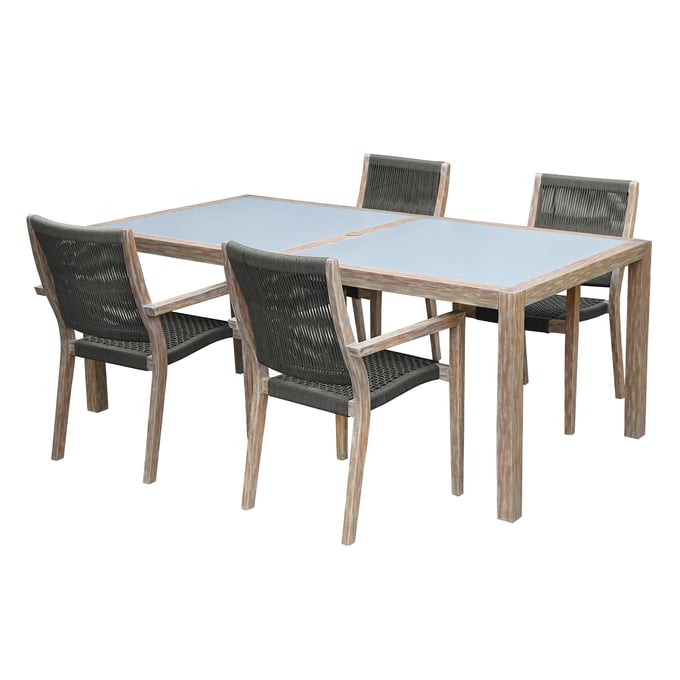 Luxur Living Kandli Madsen Grey Teak 5pc Outdoor Eucalyptus Dining Set LUX-SETODDI5DK