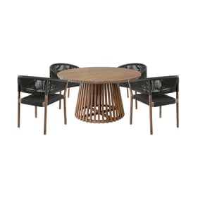 Luxur Living Kund Black Brown Round Outdoor 5pc Dining Set