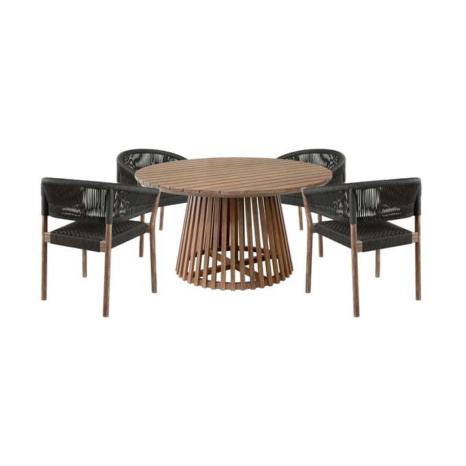 Luxur Living Kund Black Brown Round Outdoor 5pc Dining Set LUX-SETODDO5CHR