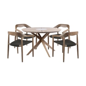 Luxur Living Hatgaon Light Brown Charcoal Round Outdoor 5pc Dining Set