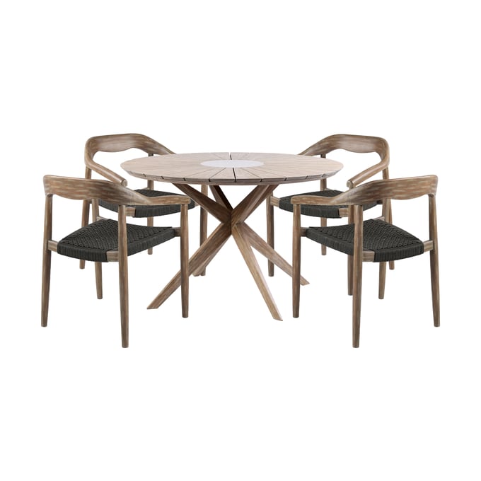 Luxur Living Hatgaon Light Brown Charcoal Round Outdoor 5pc Dining Set LUX-SETODOASA5LT