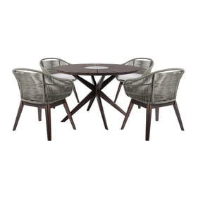 Luxur Living Hatgaon Light Gray Dark Brown Round Outdoor 5pc Dining Set