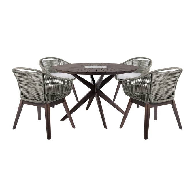 Luxur Living Hatgaon Light Gray Dark Brown Round Outdoor 5pc Dining Set LUX-SETODOATFGRY