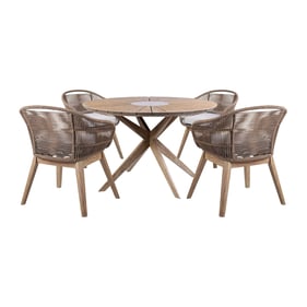 Luxur Living Hatgaon Light Brown Gray Round Outdoor 5pc Dining Set