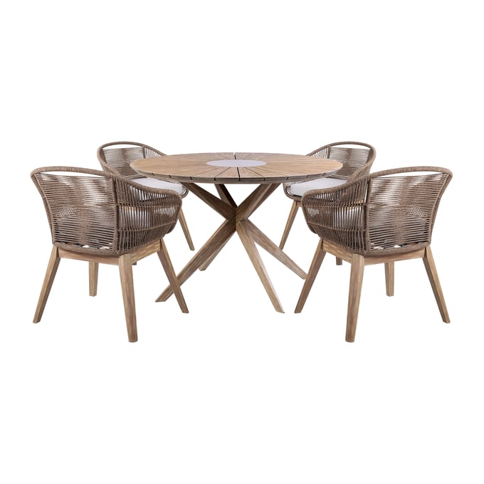 Luxur Living Hatgaon Light Brown Gray Round Outdoor 5pc Dining Set LUX-SETODOATFTRU