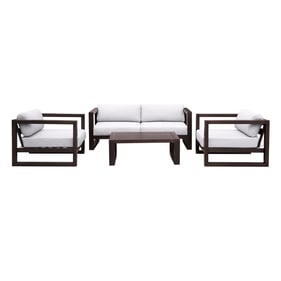 Luxur Living Hiwara Gray 4pc Outdoor Dark Eucalyptus Wood Sofa Seating Set