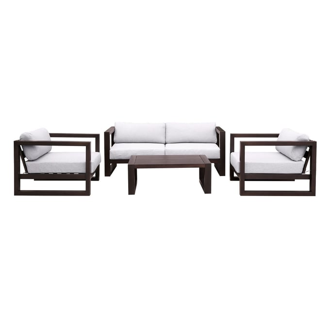 Luxur Living Hiwara Gray 4pc Outdoor Dark Eucalyptus Wood Sofa Seating Set LUX-SETODPR4DK