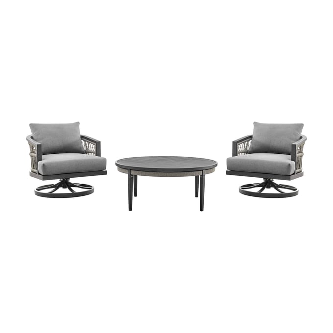 Luxur Living Khetri Earl Gray Swivel Outdoor Patio 3pc Seating Set LUX-SETODZE3GRY