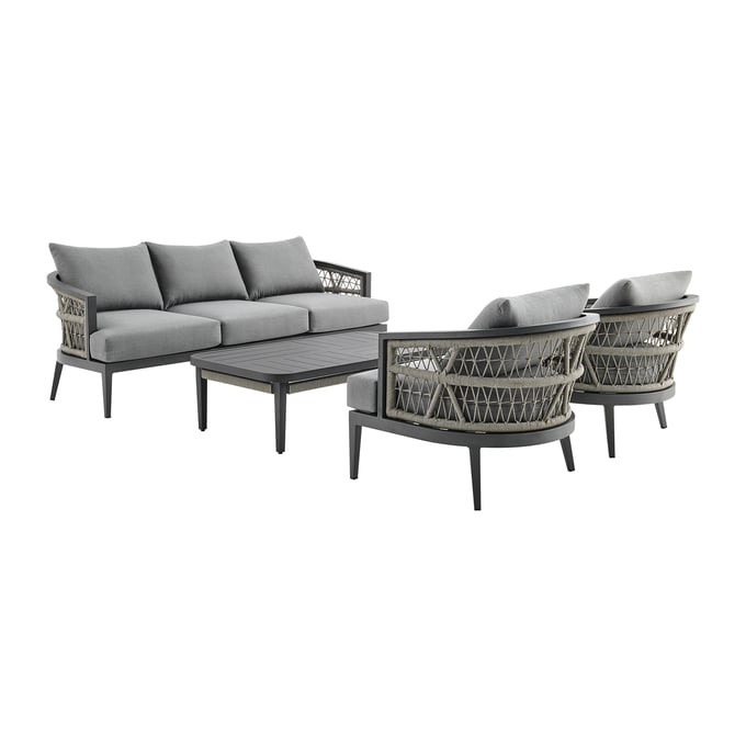 Luxur Living Khetri Earl Gray Outdoor Patio 4pc Conversation Set LUX-SETODZE4GRY