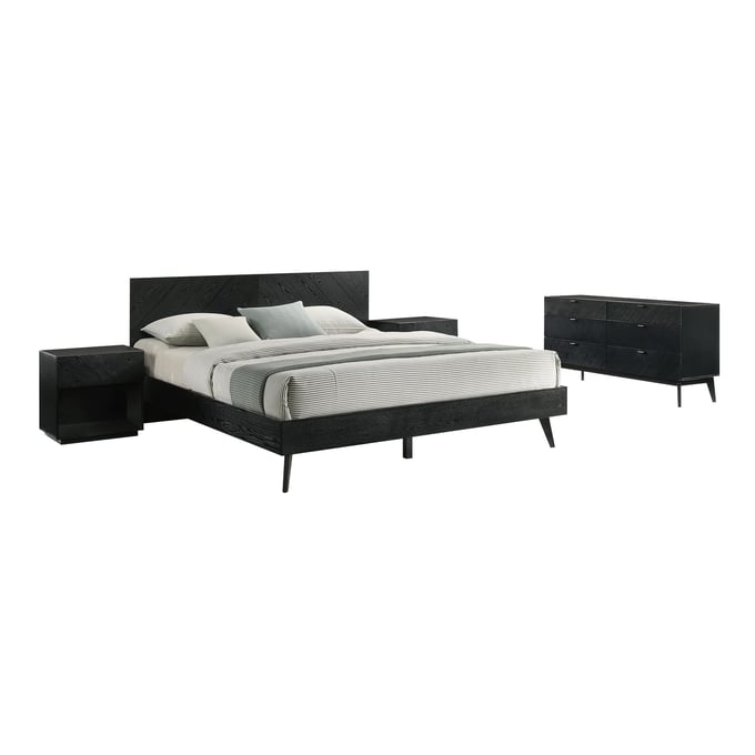 Luxur Living Isafpur Black 4pc Bedroom Set with King Bed LUX-SETPTBLKKG4