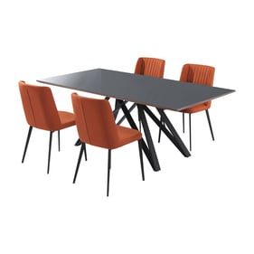 Luxur Living Kelsula Black Maine Glass 5pc Metal Dining Set