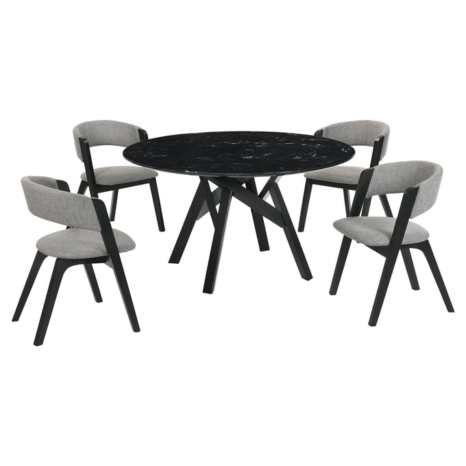 Luxur Living Khadkad Gray Black Marble 5pc Round Dining Set LUX-SETVEDIBLK5B