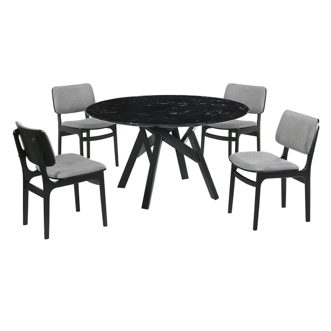 Luxur Living Khadkad Gray 5pc Black Marble Round Dining Set LUX-SETVEDIBLK5D