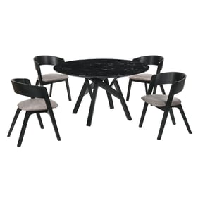 Luxur Living Khadkad Brown 5pc Black Marble Round Dining Set