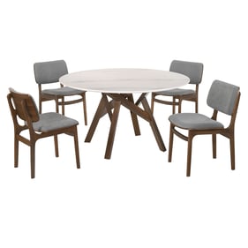 Luxur Living Khadkad Gray 5pc Walnut and Marble Round Dining Set