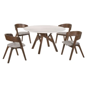 Luxur Living Khadkad Brown 5pc Walnut and Marble Round Dining Set