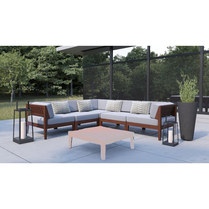 Linon Summerlyn Walnut Grey 5pc Outdoor Sectional LN-OD292WAL01U-OUTDOOR-SEC