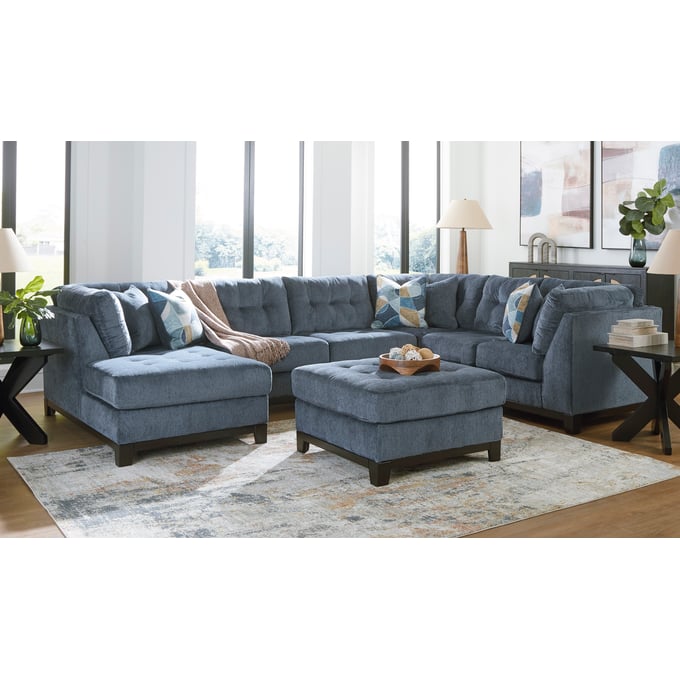 Ashley Furniture Maxon Place Navy 3pc RAF Chaise Sectional With Ottoman 33003-SEC-S1