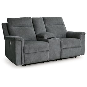 Ashley Furniture Barnsana Gravel Double Reclining Power Loveseat With Conso...