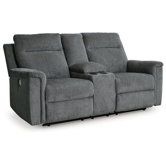 Ashley Furniture Barnsana Gravel Double Reclining Power Loveseat With Console 3320296