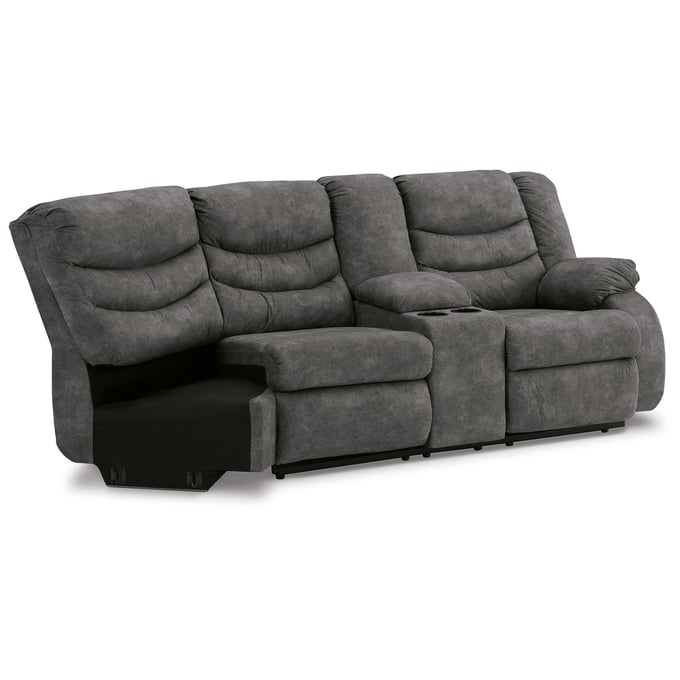 Ashley Furniture Partymate Slate RAF Reclining Loveseat With Console 3690349