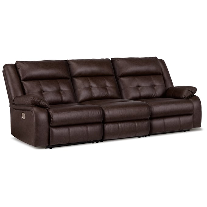 Ashley Furniture Walnut Faux Leather 3pc Power Reclining Sofa 42702S3