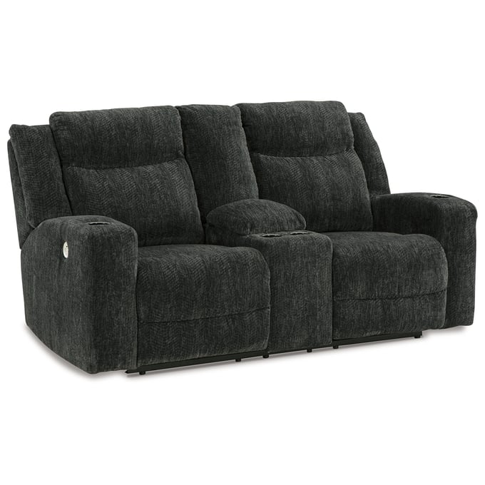 Ashley Furniture Martinglenn Ebony Double Reclining Power Loveseat With Console 4650496