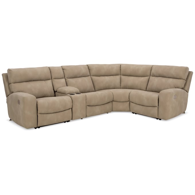 Ashley Furniture Next Gen DuraPella Sand 5pc Power Reclining Sectional With Console 61004S5