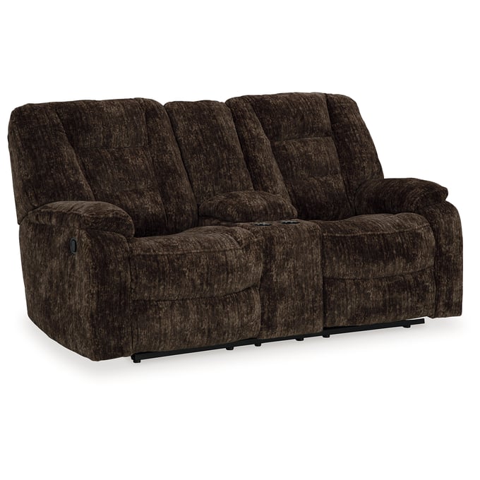 Ashley Furniture Soundwave Chocolate Reclining Loveseat With Console 7450294