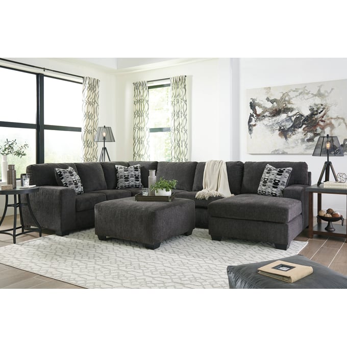 Ashley Furniture Ballinasloe Smoke Right Side Chaise Sectional With Ottoman 80703-SEC3