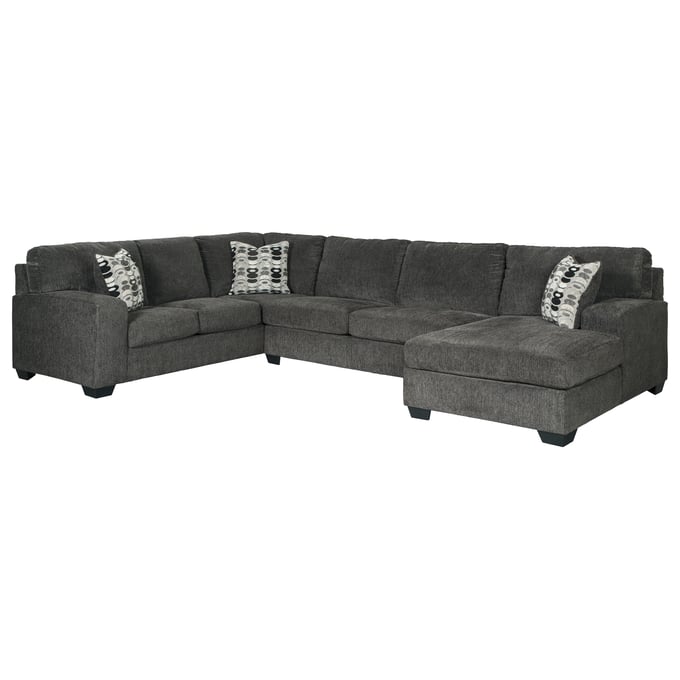 Ashley Furniture Ballinasloe Smoke 3pc Sectional With RAF Corner Chaise 80703S2