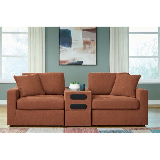 Ashley Furniture Modmax Spice 3pc Sectional Loveseat With Audio Console 92102S13