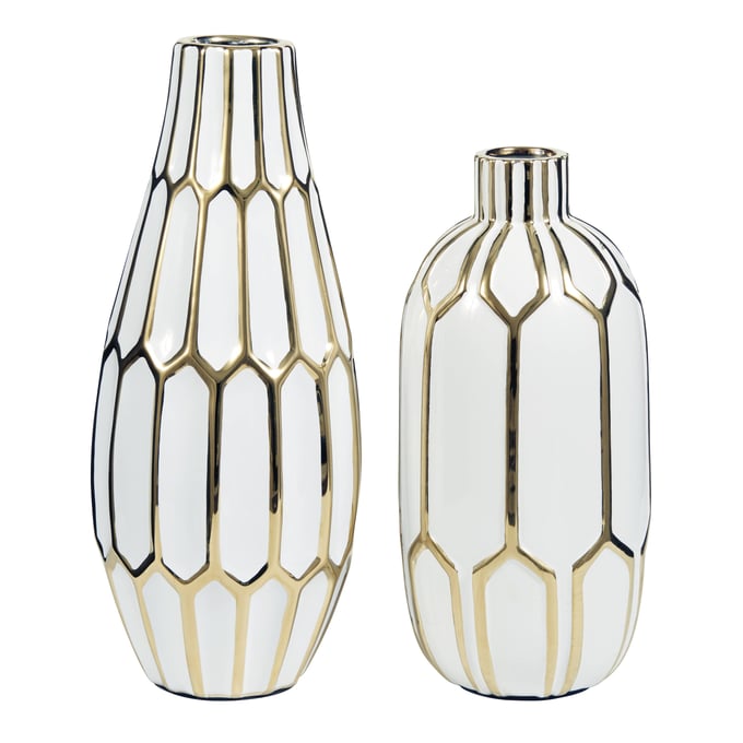 Ashley Furniture Mohsen Gold White 2pc Vase Set A2000135