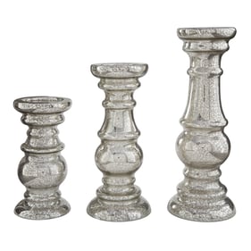 Ashley Furniture Rosario Silver Glass 3pc Candle Holder Set