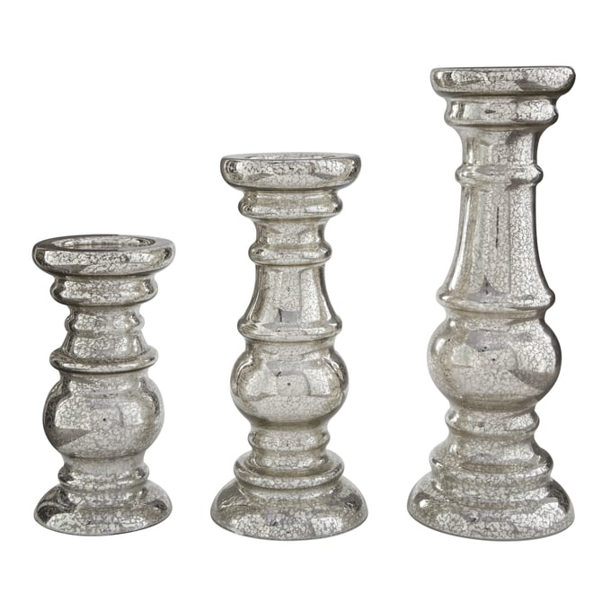 Ashley Furniture Rosario Silver Glass 3pc Candle Holder Set A2000249