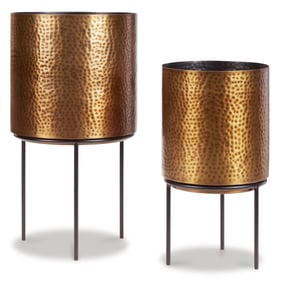 Ashley Furniture Donisha Antique Brass 2pc Planter Set