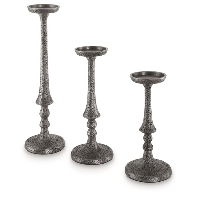 Ashley Furniture Eravell Pewter 3pc Candle Holder Set A2000584