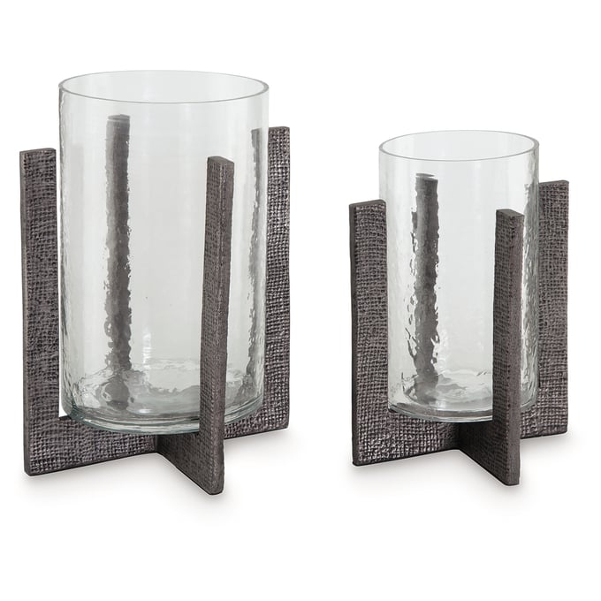 Ashley Furniture Garekton Clear Pewter 2pc Candle Holder Set A2000591