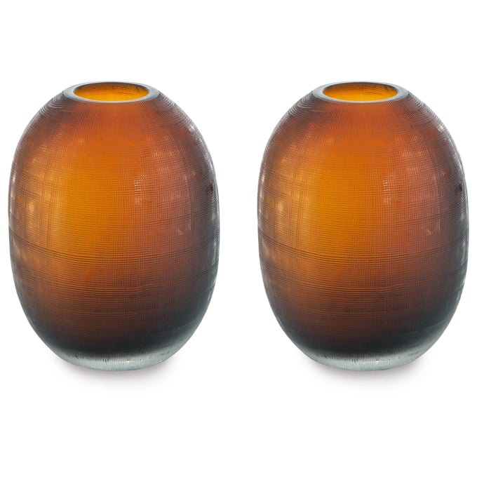 2 Ashley Furniture Embersen Amber Glass Vases A2900001