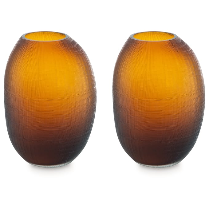 2 Ashley Furniture Embersen Contemporary Amber Glass Vases A2900002