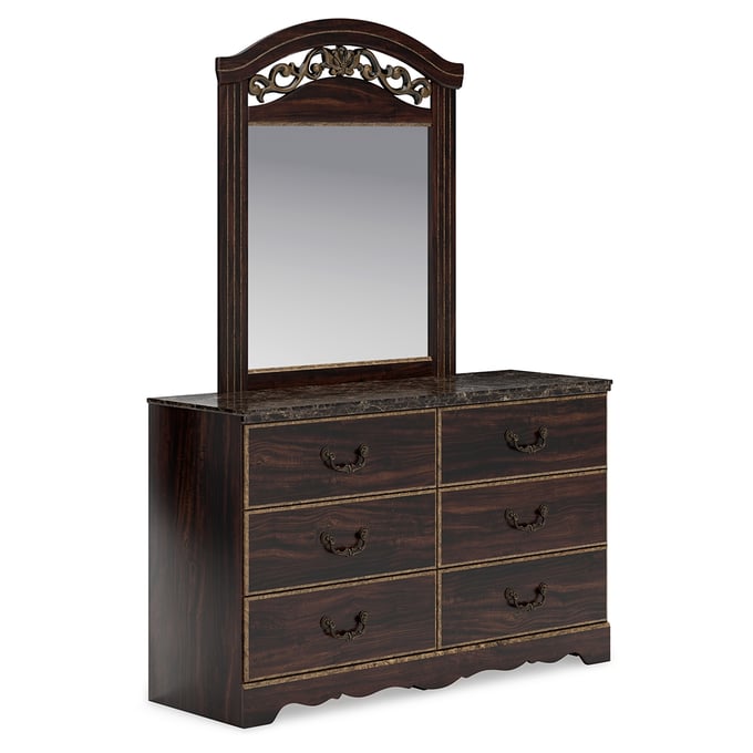 Ashley Furniture Glosmount Reddish Brown Dresser And Mirror B1055B1